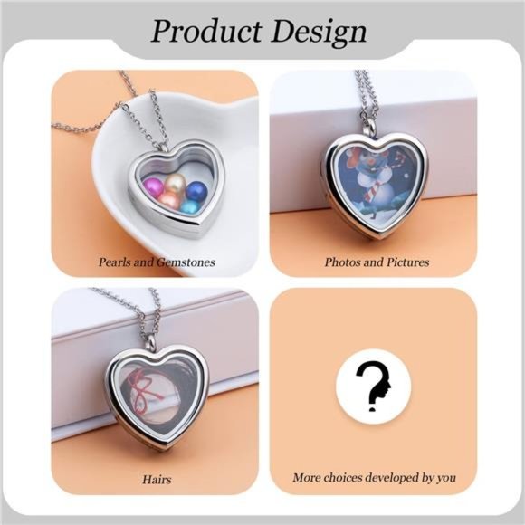 Memory Glass Locket Necklace Set, 2PCS - Picture 6 of 6